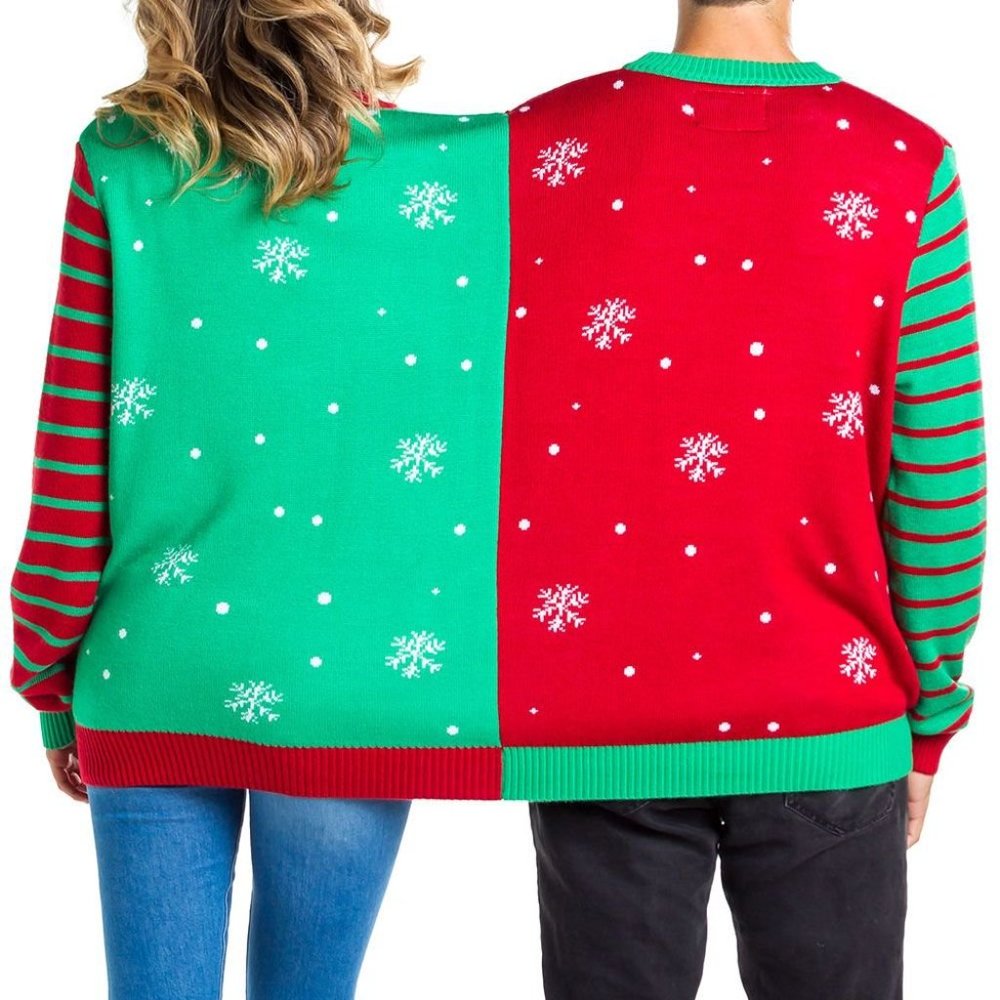 NWT Tipsy Elves Siamese Twin Two-Person Ugly Christmas Sweater Naughty & Nice L - Picture 2 of 9